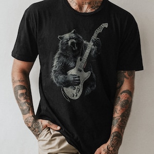 Bear Playing Bass Guitar Shirt for Music Lovers, Unique Animal Graphic Tee, Casual Bear Shirt, Fun Bass Guitar Design, Soft Cotton Top