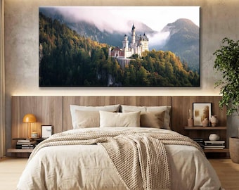 Schloss Neuschwanstein Panorama Canvas Art Print, Home Decor
