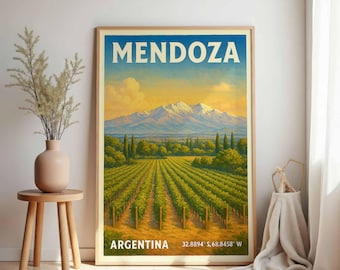 Mendoza Poster: Vintage Argentinien Wandbild, Wein Region Reise, Geschenk