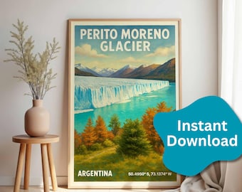Perito Moreno Gletscher Poster: Vintage Patagonien Reiseplakat - Digital Download