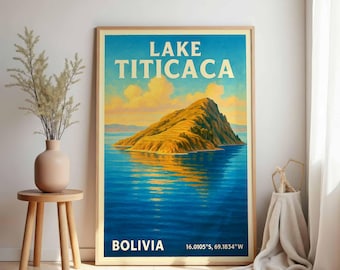 Titicacasee Poster: Vintage Bolivien Wand Kunst, Anden Landschaft Reise Druck, Geschenk