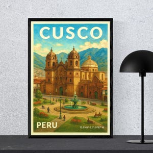 Póster de Cusco: Arte mural vintage de Perú, impresión de viaje a la ciudad inca, regalo