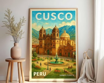 Cusco Poster: Vintage Peru Wand Kunst, Inka Stadt Reise Print, Geschenk