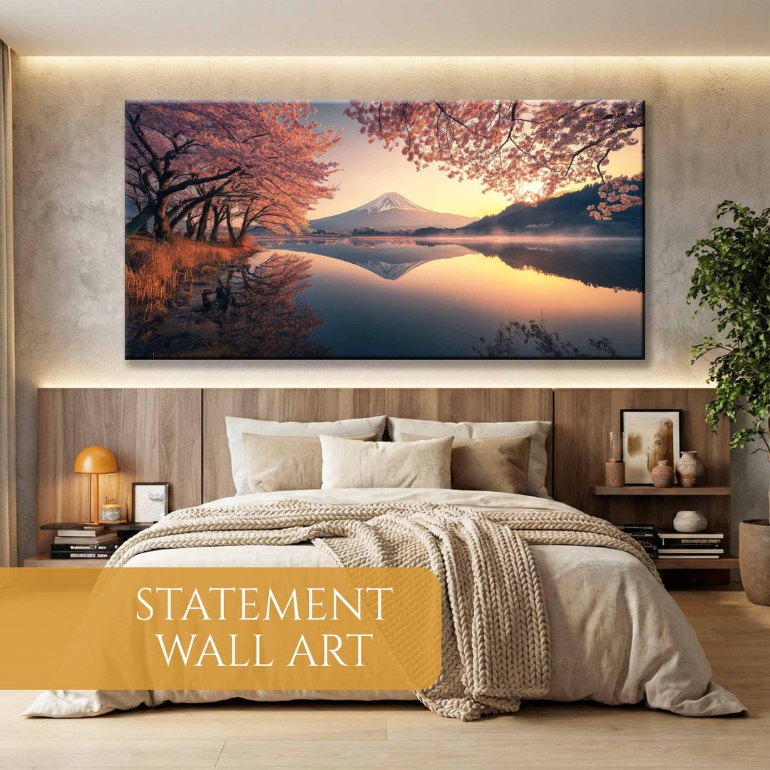Mount Fuji Panorama Canvas Wall Art, Japan Cherry Blossom Print - Etsy