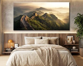 Chinesische Mauer Panorama Leinwand Kunstdruck, Landschaft Home Decor