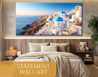 Santorini Panorama Leinwand Wandkunst, Weite griechische Insel Landschaft Druck
