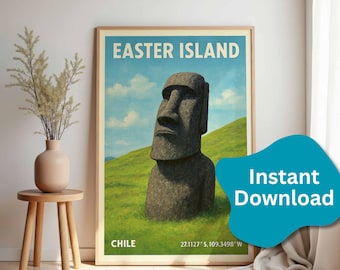 Osterinsel Moai Poster: Vintage Rapa Nui Reiseposter - Digital Download