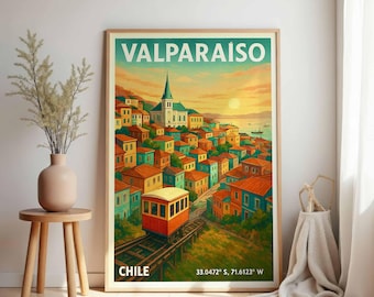 Valparaíso Poster: Vintage Chile Wand Kunst, Küstenstadt Reise Druck, Geschenk