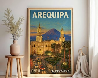 Arequipa Poster: Vintage Peru Wand Kunst, Weiße Stadt Reise Print, Geschenk