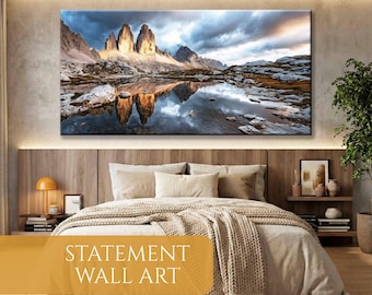 Tre Cime di Lavaredo Panorama Leinwand Kunst, weite Dolomiten Berglandschaft Druck