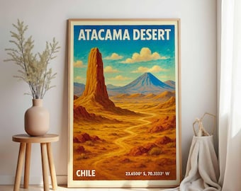 Atacama Wüste Poster: Vintage Chile Wand Kunst, Wüstenlandschaft Reise, Geschenk