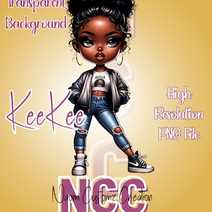 Chibi Doll Clipart, Chibi Doll PNG, Chibi Doll Art, African American Chibi Doll, AI Art, KeeKee-African American Urban Chic Chibi Doll