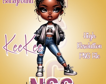 Chibi Doll Clipart, Chibi Doll PNG, Chibi Doll Art, African American Chibi Doll, AI Art, KeeKee-African American Urban Chic Chibi Doll