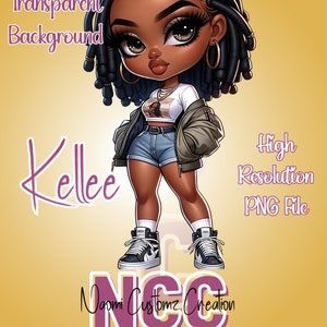 Chibi Doll Clipart, Chibi Doll PNG, Chibi Doll Art, African American Chibi Doll, AI Art, Sassie and Beautiful Kellee