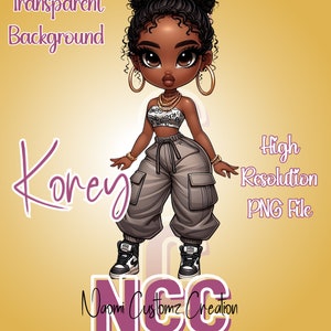 Chibi Doll Clipart, Chibi Doll PNG, Chibi Doll Art, African American Chibi Doll, AI Art, Korey-Sassy and Urban
