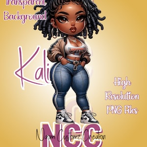 Chibi Doll Clipart, Chibi Doll PNG, Chibi Doll Art, African American Chibi Doll, AI Art, African American Fashionista Chibi Doll-Kali