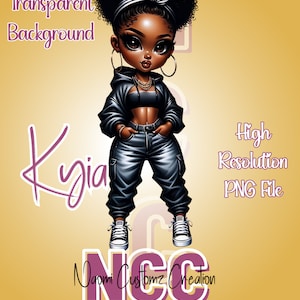 African American Chibi Doll, Clipart Fashion Doll, AI Clipart, Chibi Doll Art, Kyia Urban  Chic, Digital Sticker Art