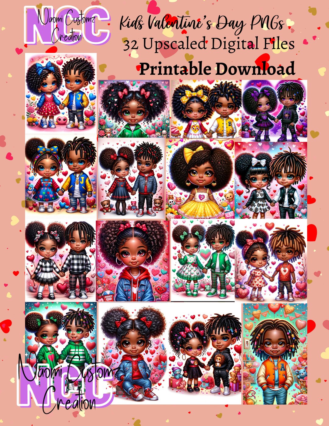 Charming African American Kids Themed Digital Bundle for Valentine's ...