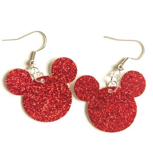 Disney&#39;s inspired Mickey Mouse Earrings, Faux Leather earrings,  Glitter Mickey Mouse Ears, Disney Jewelry, customizable Disney earrings