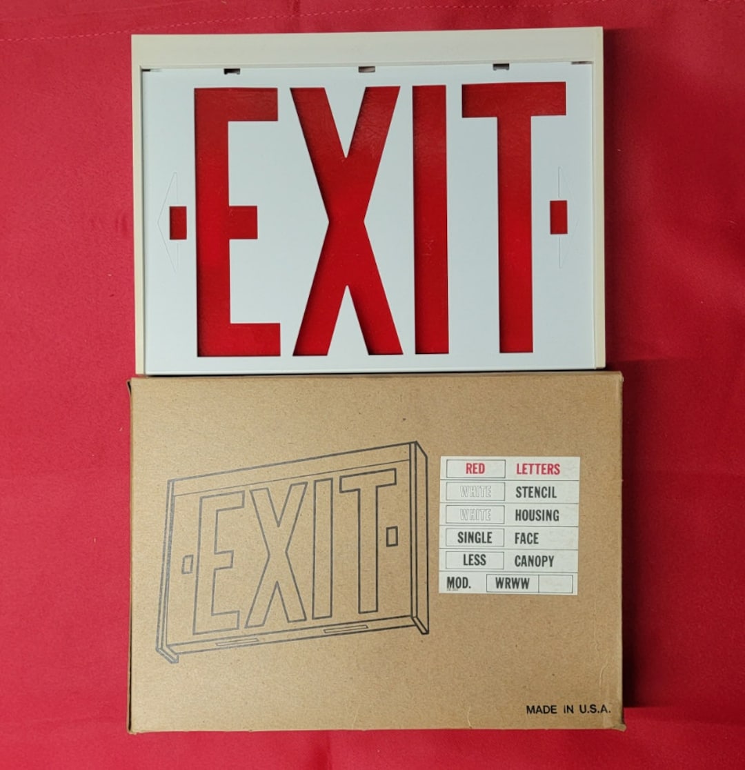 Vintage Dual Lite Exit Sign Red Letters White Metal Housing Etsy