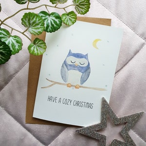 Weihnachtskarte Eule | Weihnachtliche Aquarellkarte | A6 | Grußkarte Weihnachten | Postkarte | Briefumschlag