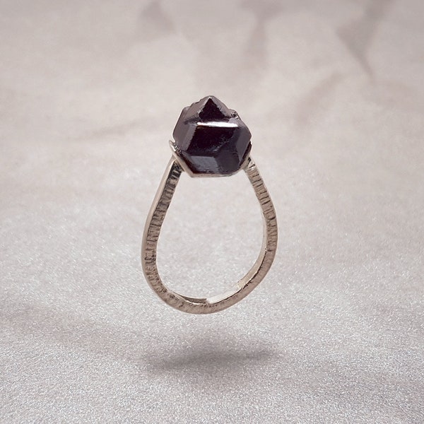 Raw Garnet Handmade Statement Ring,  Recycled Silver