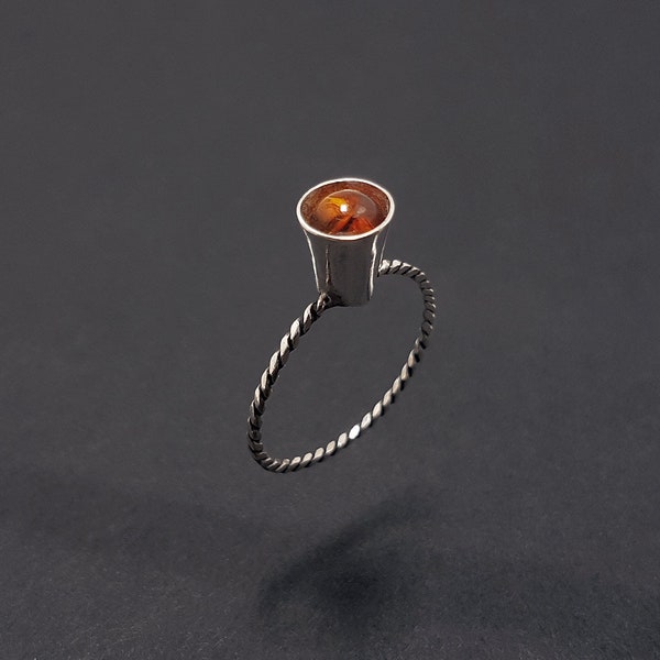 Amber Pearl Elegant Minimalist Ring, eco Sterling Silver