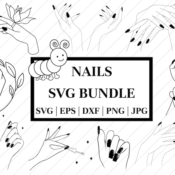 Lot de nail art SVG, nail art SVG, svg de main de fille, fichier de coupe d'art d'ongle, svg de vernis à ongles, svg d'ongle, impression de chemise d'ongles d'amour