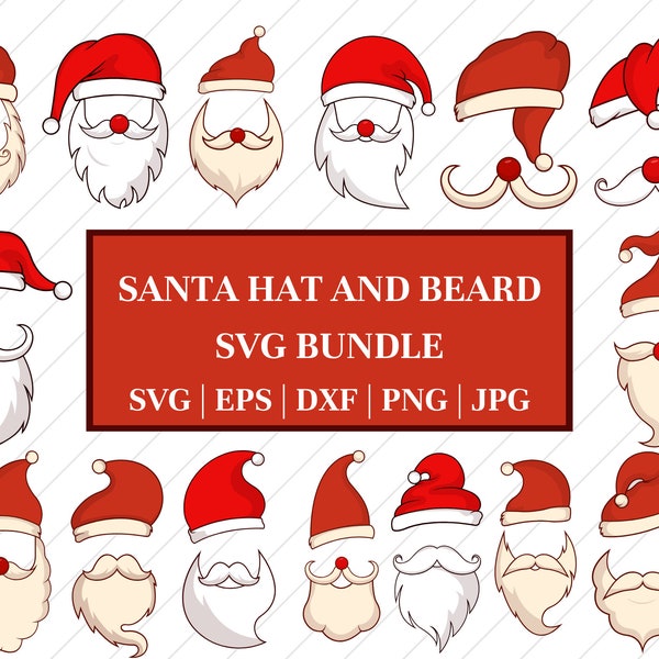 Santa Hat SVG, Santa Beard and Mustache SVG, Santa Claus Beard PNG, Instant Digital Download