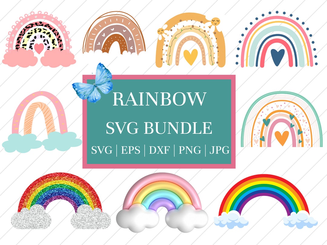 Rainbow Svg, Boho Rainbow Svg, Cute Rainbow Svg, Rainbow Svg Bundle ...