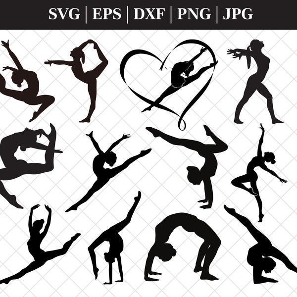 Gymnast SVG Cutting Files, Gymnastics Silhouette Cricut, Cameo, Instant Download, Tumbling Cheerleading, Dxf Cut Files, Sport Athlete Girl