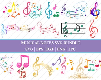 Notes de musique SVG / Svg de note de guitare / fichiers de coupe / Cricut / Clipart / Silhouette / pochoir / Dxf / vecteur