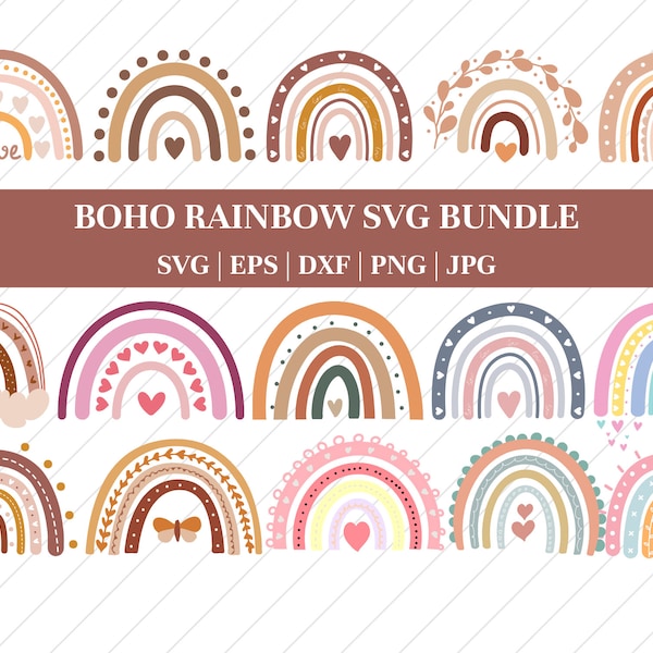 Regenbogen svg, Boho Regenbogen svg, niedlicher Regenbogen svg, Regenbogen svg bündel, Regenbogenclipart, Pastellregenbogen svg, svg-Dateien für Cricut, Silhouette