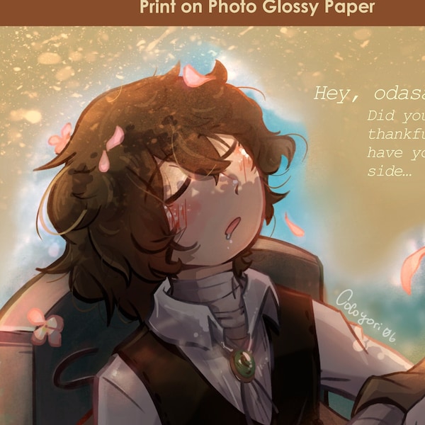 Osamu Dazai PRINT — STICKERS // Bungou Stray Dogs • (BSD) Sleeping Cute Warm Anime FanArt Art + collection set Lupin bar Logo and Flowers