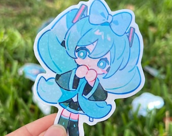 Sticker holographique mignon étoile Chibi Hatsune Miku à la cannelle | Vocaloid + Résistant à l&#39;eau.