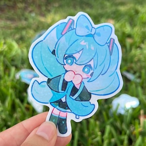 かわいい初音ミク シナモンロール ちびスター ホログラフィック ステッカー | ボーカロイド + 防水。