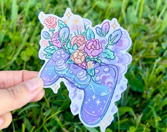 Floral Galaxy Controller Sticker: Holographic, Waterproof Fan Art