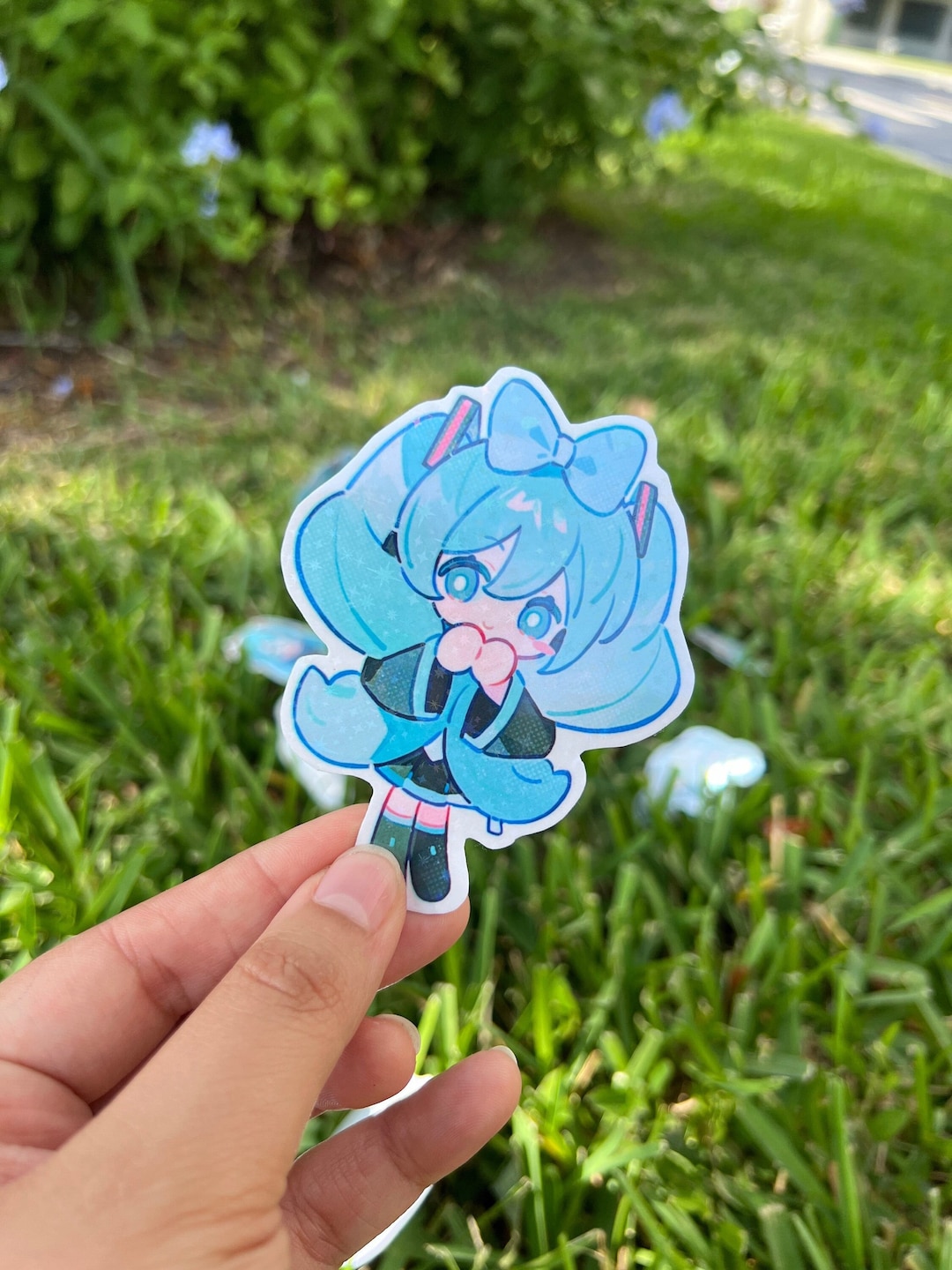 Hatsune Miku Cinnamon Roll Chibi Sticker: Holographic Star, Water