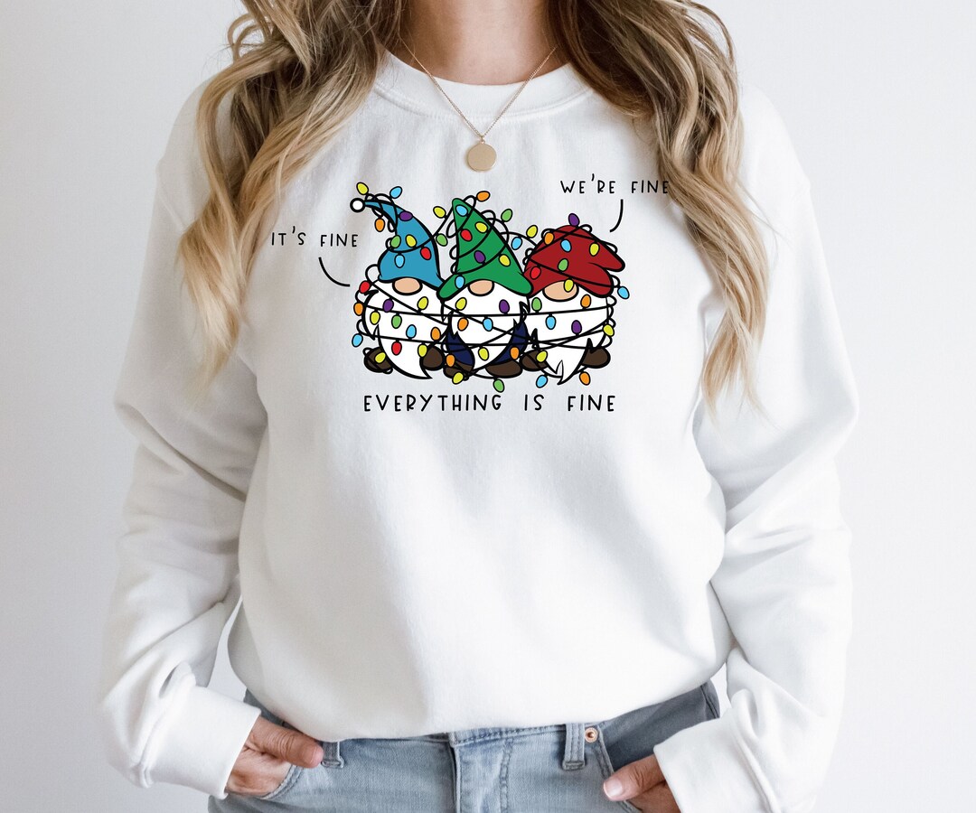 thumbnail image 2 of It's Fine We're Fine Christmas Gnome Shirt - Women's Graphic Tee Holiday T-Shirt 2 of 14