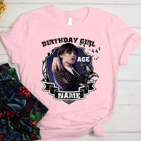 Custom Themed Birthday Party Shirt, Wednesday Birthday Girl Gift, Custom Name & Age Birthday Party Shirt, Wednesday Shirt, The Addams Family