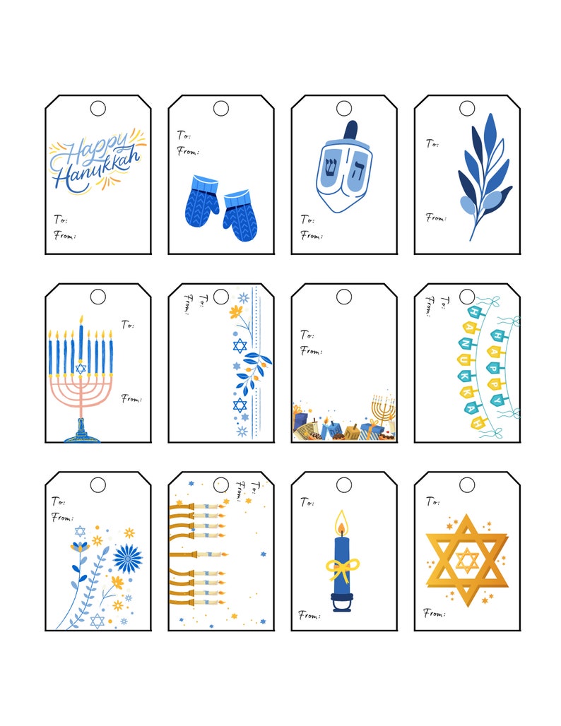 Hanukkah Gift Tags, Printable, 20 Unique Designs, Hanukkah Themes, 1.7 ...