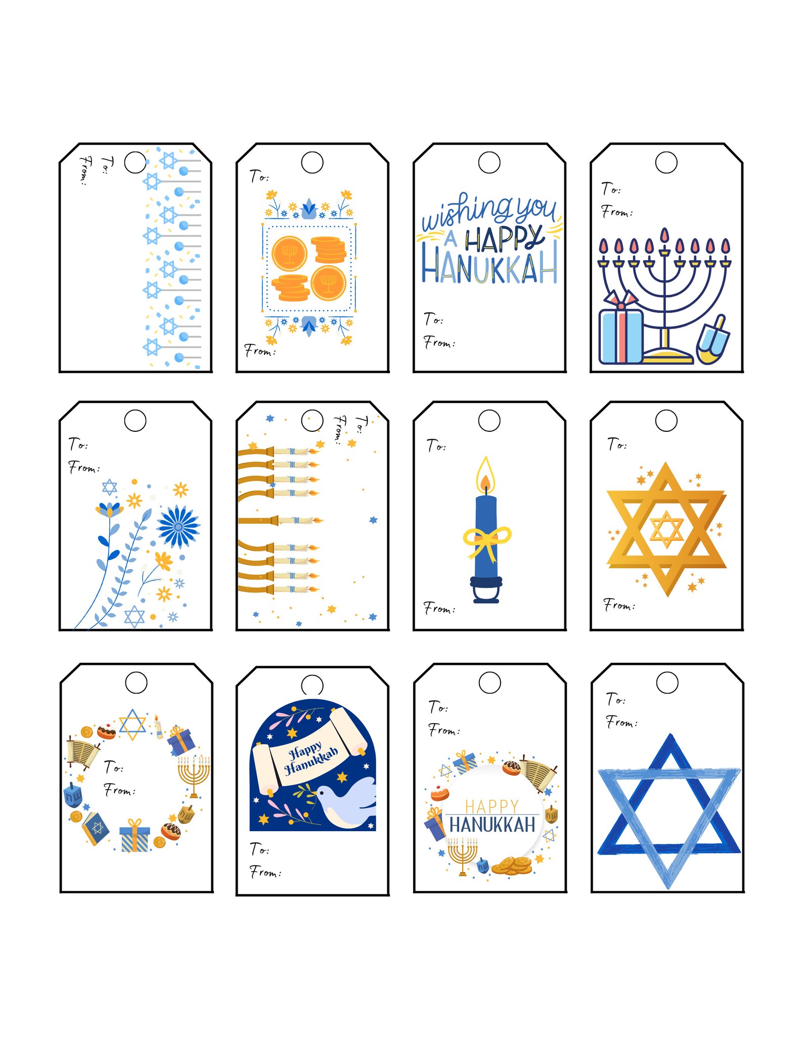 Hanukkah Gift Tags, Printable, 20 Unique Designs, Hanukkah Themes, 1.7