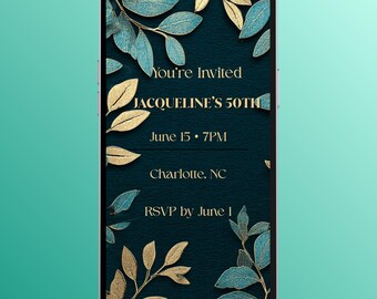 Elegant Birthday Video Invitation, Editable Canva Invite, Gold Green Party Invite, Mobile E-Invite, Instant Download