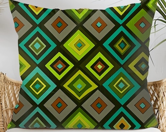 Kuba Inspired Throw Pillow, African Geometric Home Decor, Colorful Tribal Accent Pillow, 6 Sizes