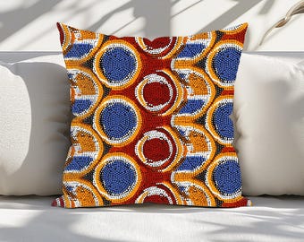 Bold Dot Art Red Blue Gold Pattern Pillow, 4 Sizes