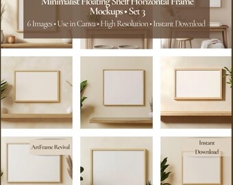 Minimalist Floating Shelf Horizontal Frame Mockups • Set 3