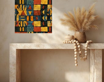Bold Mudcloth Peel & Stick Wall Art | Geometric Tribal Pattern Print | Modern Boho Decor