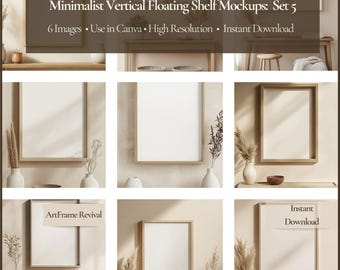 Minimalist Vertical Shelf Mockup Set • Neutral Frame Mockups • Canva Interior Display