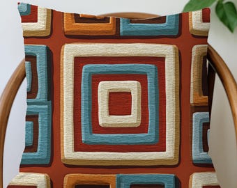 Kuba Inspired Throw Pillow, African Geometric Home Decor, Tribal Pattern Accent Pillow, 6 Sizes