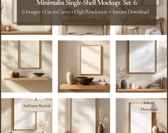 Minimalist Floating Shelf Mockup • Neutral Wall Art Display • Single Shelf Interior Mockup — Set 6